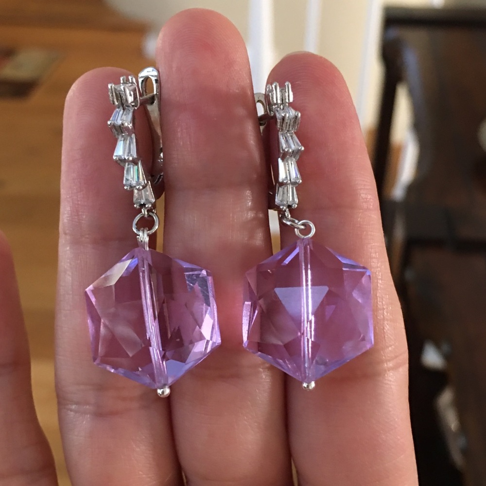 Crystal quartz & cz silver plated earrings